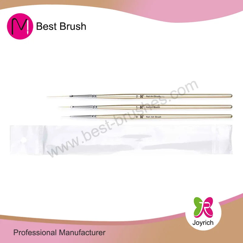 Juego de pinceles para decoración de uñas con mango de madera dorado