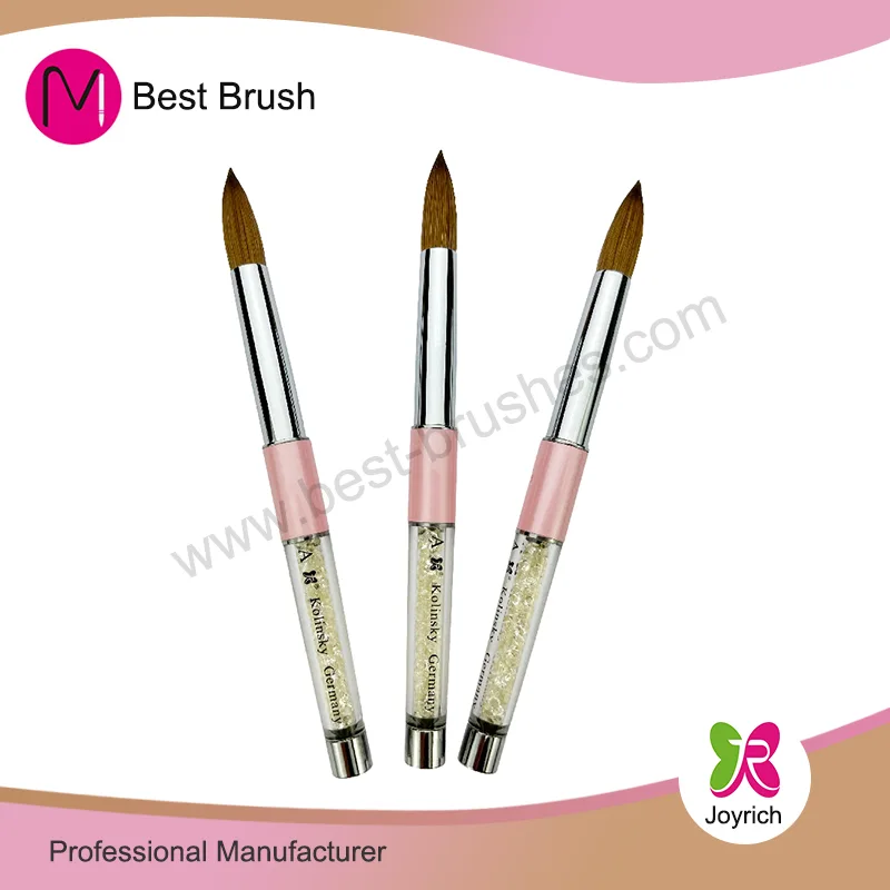 Pincel de uñas acrílico Kolinsky de cristal rosa